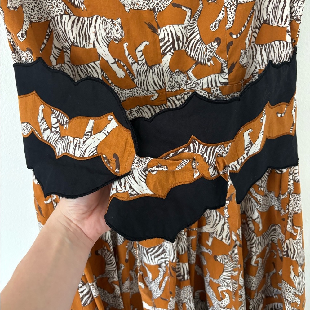 eShakti Rust Black White Zebra Cheetah Print Sleeveless Belted Maxi Dress Medium - Picture 4 of 10